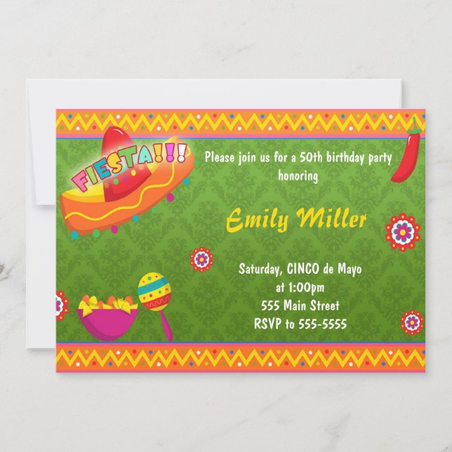 Invitation Fête d'anniversaire adulte d'invitation mexicaine (Devant)