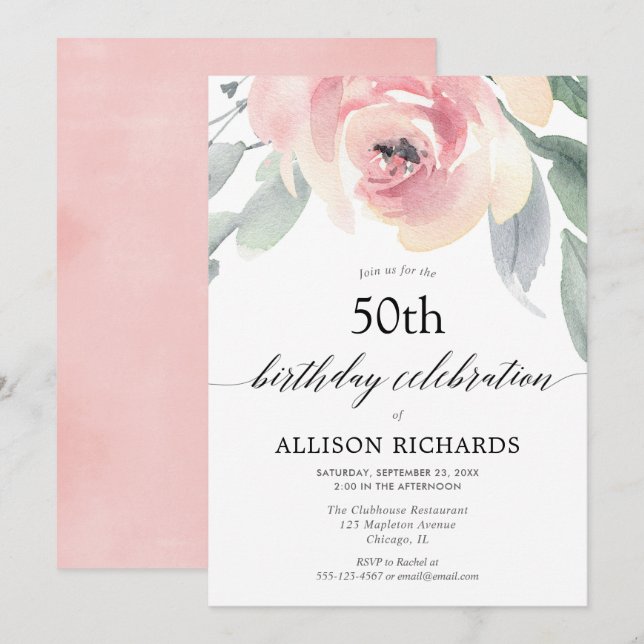 Invitation Fête d'anniversaire adulte femme florale (Devant / Derrière)