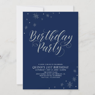 Invitation Fête d'anniversaire adulte moderne argent et marin