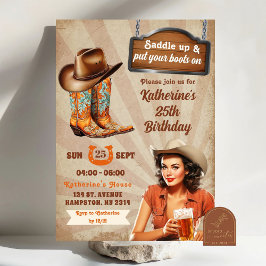 Invitation Fête d'anniversaire adulte rétro vintage Cowgirls