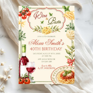 Invitation Fête d'anniversaire adulte vin et pâtes italien