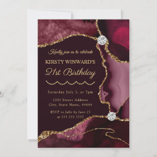 Invitation Fête d'anniversaire agate fausse pailletée rouge e