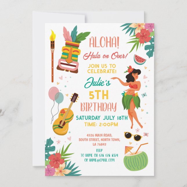 Invitation Fête d'anniversaire Aloha Tiki Lei Aloha  (Devant)