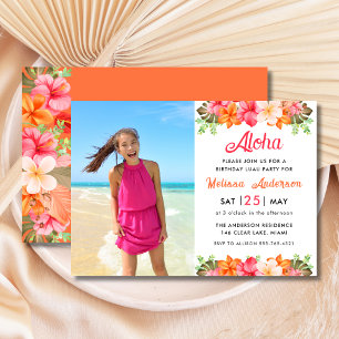 Invitation Fête d'anniversaire Aloha Tropical Floral Luau