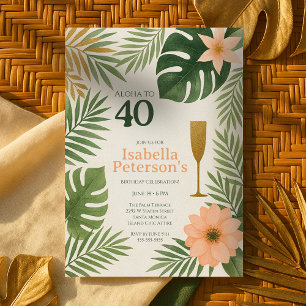Invitation Fête d'anniversaire Aloha verte et dorée tropicale