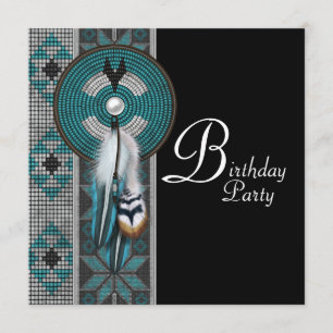 Invitation Fête d'anniversaire amérindienne Turquoise Bleu