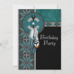 Invitation Fête d'anniversaire amérindienne Turquoise Bleu