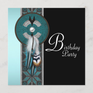 Invitation Fête d'anniversaire amérindienne Turquoise Bleu
