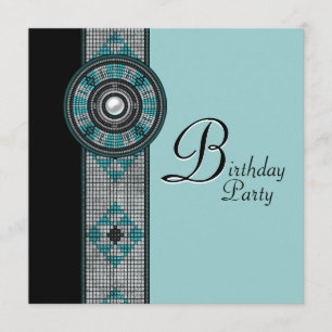 Invitation Fête d'anniversaire amérindienne Turquoise Bleu