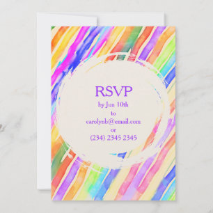 Invitation Fête d'anniversaire amusante et multicolore rayée 