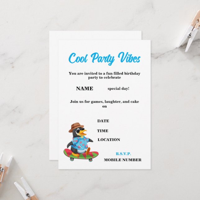 Invitation Fête d'anniversaire amusante pour enfants (Devant/Arrière en situation)
