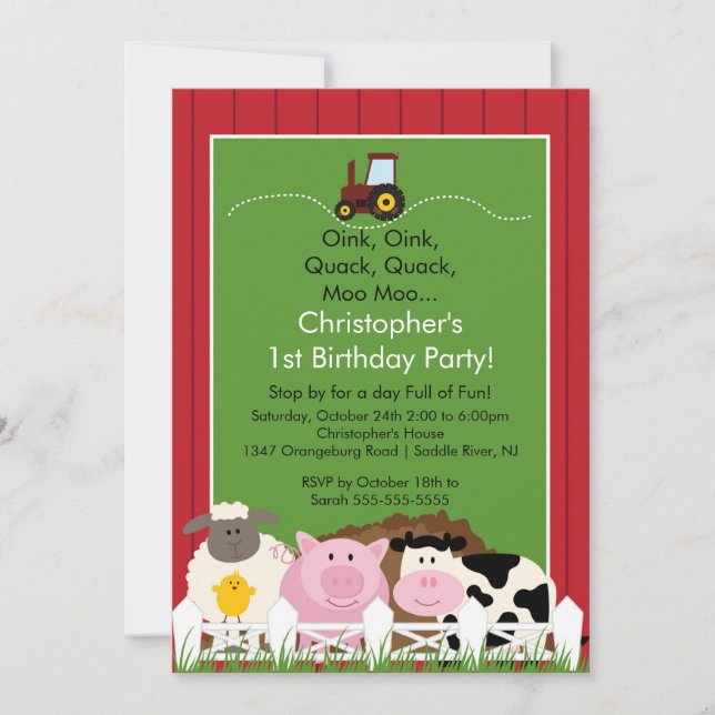 Invitation Fête d'anniversaire animale d'amusement de (Devant)