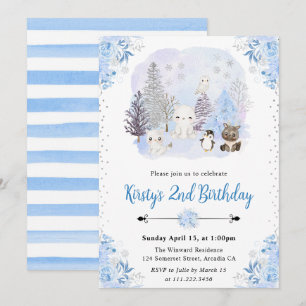 Invitation Fête d'anniversaire Animaux arctiques en hiver à l