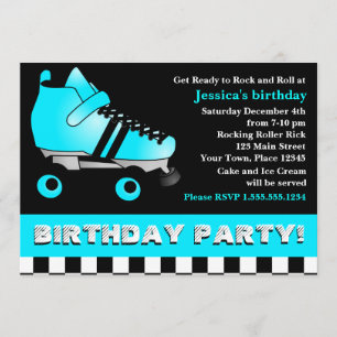 Invitation Fête d'anniversaire Aqua Blue Roller Skate