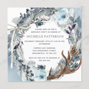 Invitation Fête d'anniversaire, aquarelle bleu rustique