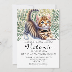 Invitation Fête d'anniversaire aquarelle de chaton mignon ave
