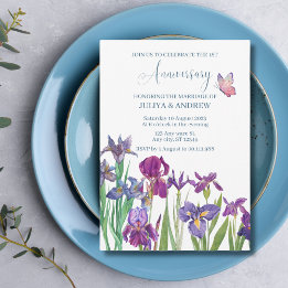 Invitation Fête d'anniversaire aquarelle fleur d'iris 