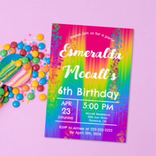 Invitation Fête d'anniversaire arc-en-ciel vibrant pour enfan