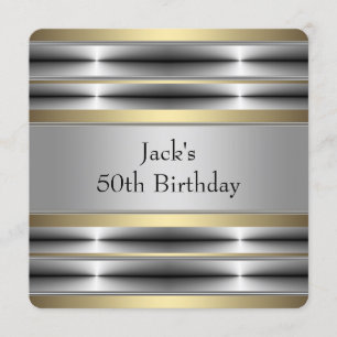 Invitation Fête d'anniversaire argent et or pour homme