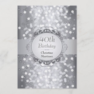 Invitation Fête d'anniversaire argentée de photo de Bokeh