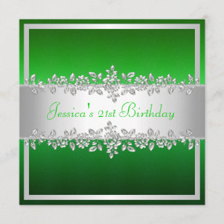 Invitation Fête d'anniversaire argentée verte élégante de