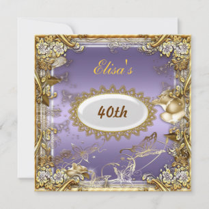 Invitation Fête d'anniversaire Art déco noir or mauve