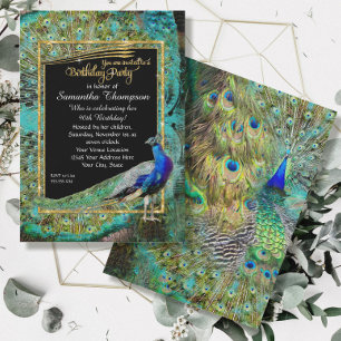 Invitation Fête d'anniversaire Art Déco Paon Glamour Vieil Ho