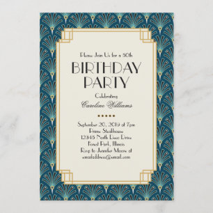 Invitation Fête d'anniversaire Art déco Turquoise