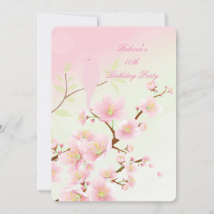 Invitation Fête d'anniversaire asiatique aux cerisiers roses