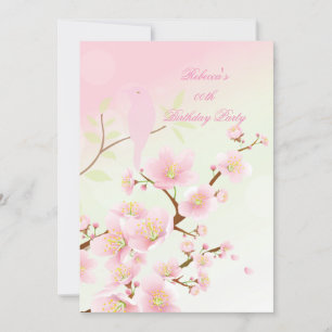 Invitation Fête d'anniversaire asiatique aux cerisiers roses