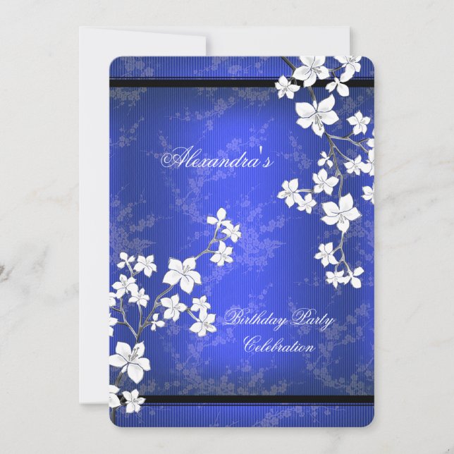 Invitation Fête d'anniversaire asiatique en bleu noir (Devant)