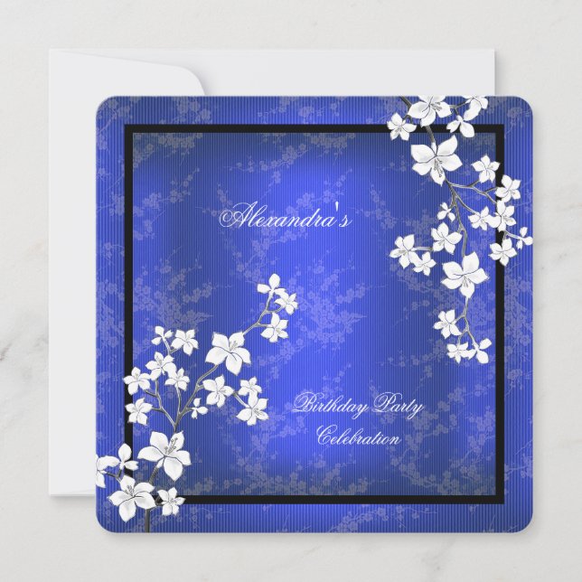 Invitation Fête d'anniversaire asiatique en bleu noir (Devant)