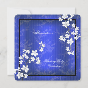 Invitation Fête d'anniversaire asiatique en bleu noir