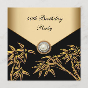 Invitation Fête d'anniversaire asiatique perle de bambou doré