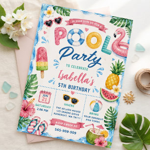 Invitation Fête d'anniversaire au bord de la piscine en été