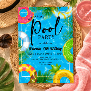 Invitation Fête d'anniversaire au bord de la piscine   Fête e