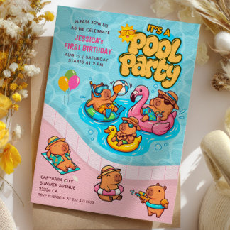 Invitation Fête d'anniversaire au bord de la piscine pour le 