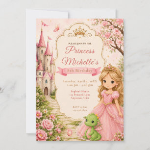 Invitation Fête d'anniversaire au château de la princesse dra