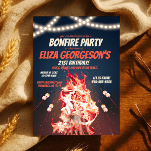 Invitation Fête d'anniversaire au feu de joie Rustique feu et
