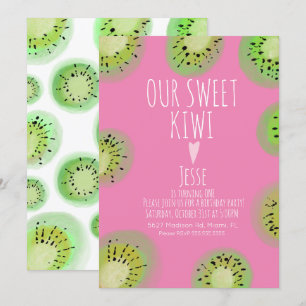 Invitation Fête d'anniversaire au fruit de kiwi doux aquarell