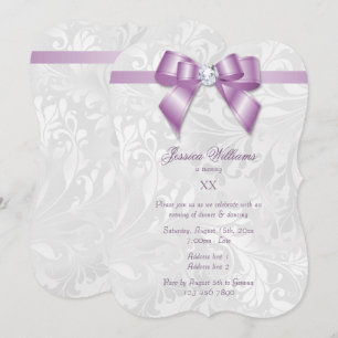 Invitation Fête d'anniversaire au lilas diamanté, ruban et da