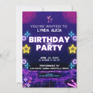 Invitation Fête d'anniversaire au néon violet