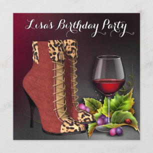 Invitation Fête d'anniversaire au vin rouge pour femme