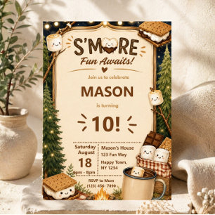 Invitation Fête d'anniversaire autour d'un feu de camp rustiq