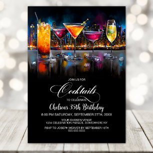 Invitation Fête d'anniversaire aux cocktails colorés
