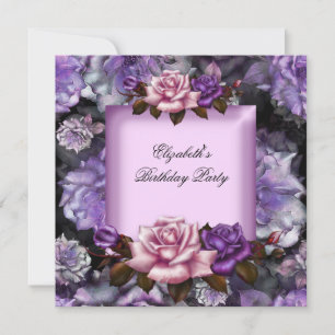 Invitation Fête d'anniversaire aux élégantes fleurs lilas ros