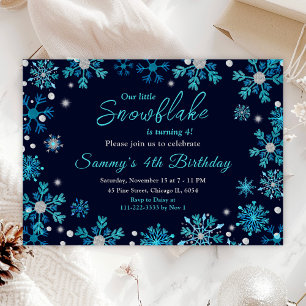 Invitation Fête d'anniversaire aux flocons de neige bleus et 