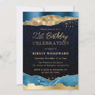 Invitation Fête d'anniversaire aux larmes de glamour bleu et