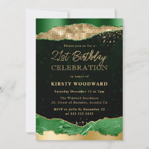 Invitation Fête d'anniversaire aux larmes de glamour vert et