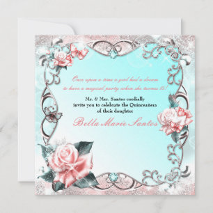 Invitation Fête d'anniversaire aux Roses et Papillons de Pêch